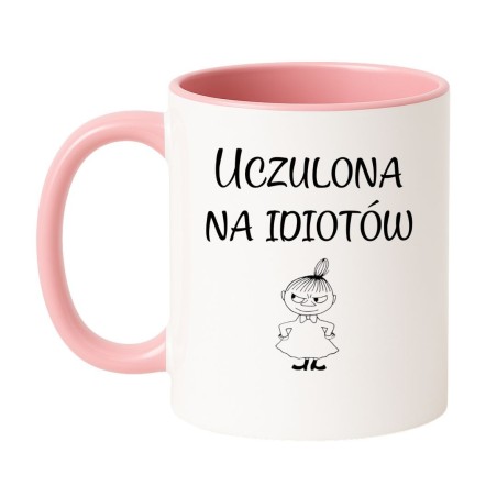Kubek klasyczny biało-różowy 330 ml ze śmieszną grafiką – kubek biało-różowy 330 ml nadruk, śmieszny kubek na prezent