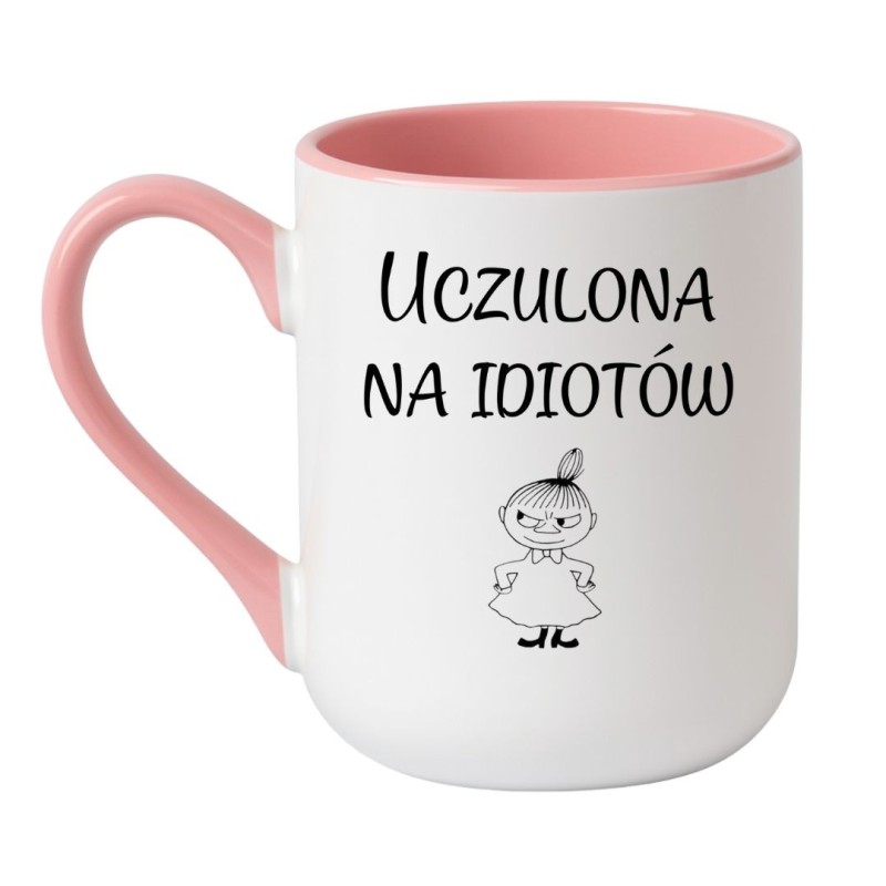 Kubek elegancki biało-różowy 330 ml z zabawnym obrazkiem – kubek biało-różowy 330 ml nadruk, śmieszny kubek z nadrukiem