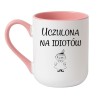 Kubek elegancki biało-różowy 330 ml z zabawnym obrazkiem – kubek biało-różowy 330 ml nadruk, śmieszny kubek z nadrukiem