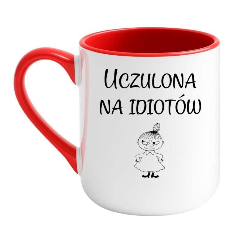 Kubek elegancki biało-czerwony 330 ml z humorystyczną ilustracją – kubek biało-czerwony 330 ml nadruk, idealny do biura