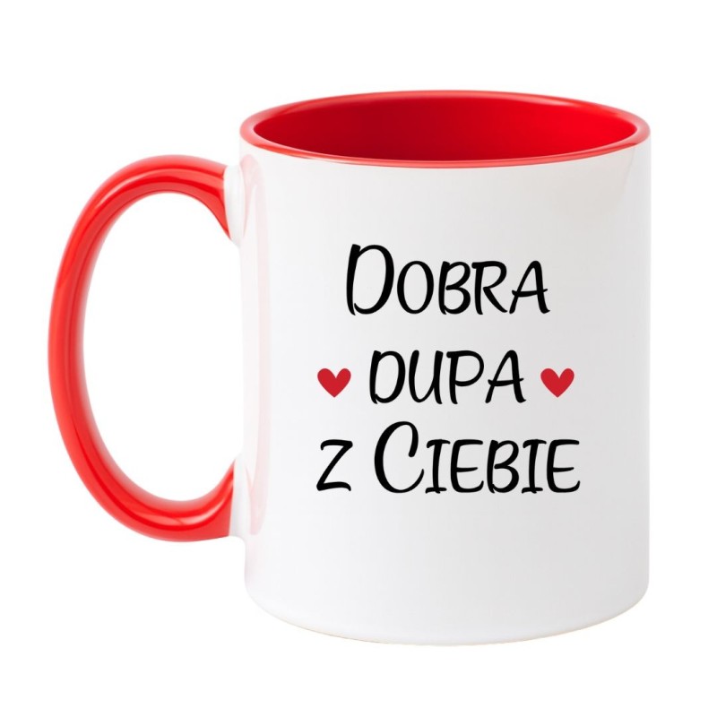 Kubek biało-czerwony 330 ml klasyczny z zabawnym motywem – kubek 330 ml biało-czerwony nadruk, świetny dla domu