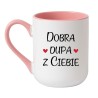 Kubek elegancki biało-różowy 330 ml z humorystyczną grafiką – kubek biało-różowy 330 ml nadruk, idealny dla kawoszy