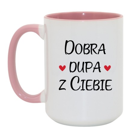Kubek duży biało-różowy 450 ml z humorystycznym nadrukiem – kubek biało-różowy 450 ml nadruk, idealny do herbaty