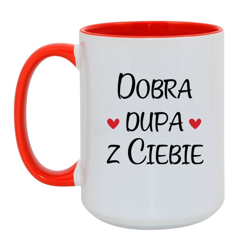 Kubek duży biało-czerwony 450 ml ze śmiesznym obrazkiem – kubek 450 ml biało-czerwony nadruk, śmieszny kubek na prezent