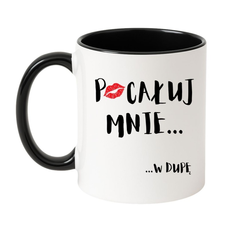 Kubek biało-czarny 330 ml z chamskim motywem i ustami – kubek bez cenzury