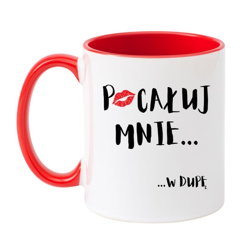 Kubek biało-czerwony 330 ml z chamskim napisem – must-have dla kawoszy