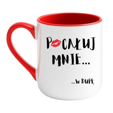 Kubek elegancki biało-czerwony 330 ml z chamskim nadrukiem – śmieszny prezent do pracy