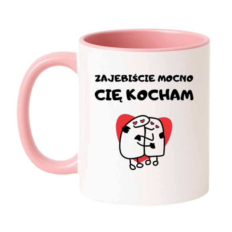 Kubek biało-różowy 330 ml z zabawną grafiką – różowy i biały kubek 330 ml nadruk, śmieszny kubek na prezent