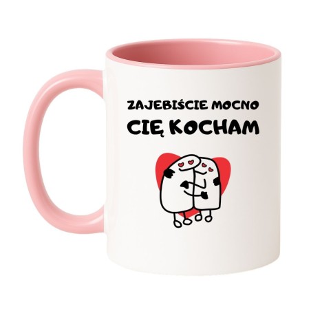 Kubek biało-różowy 330 ml z zabawną grafiką – różowy i biały kubek 330 ml nadruk, śmieszny kubek na prezent