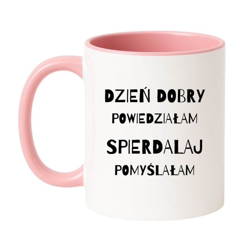 Kubek biało-różowy 330 ml z wulgarnym nadrukiem – idealny do kawy lub herbaty