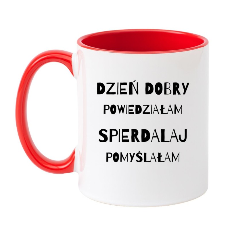 Kubek biało-czerwony 330 ml z napisem bez cenzury – śmieszny kubek dla koleżanki