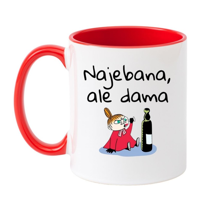 Kubek biało-czerwony 330 ml z chamskim napisem – must-have dla fanek kawy