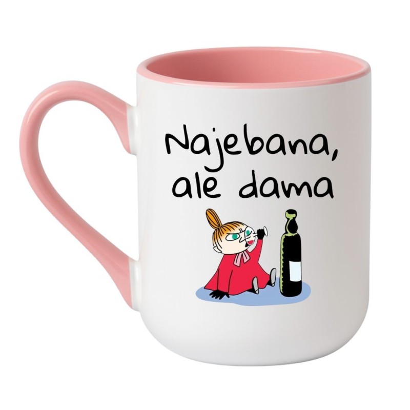 Kubek elegancki biało-różowy 330 ml z zabawnym nadrukiem – śmieszny gadżet do pracy