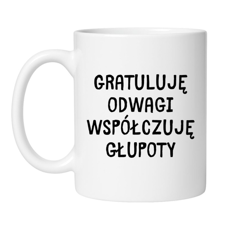 Śmieszny kubek biały 330 ml z humorystycznym napisem – doskonały prezent do pracy