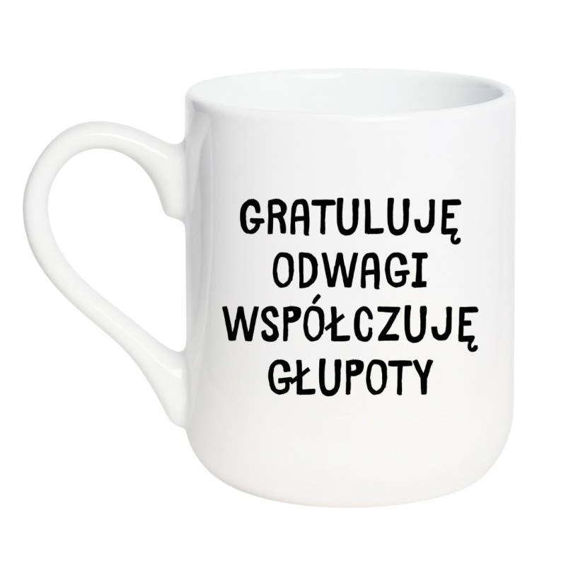 Kubek elegancki biały 330 ml z nadrukiem – śmieszny kubek dla znajomego