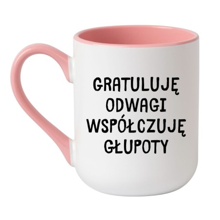 Kubek elegancki biało-różowy 330 ml ze śmiesznym napisem – zabawny kubek do biura