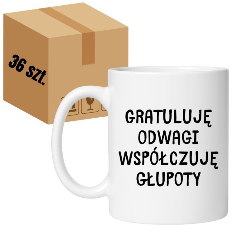 Kubek biały 330 ml z nadrukiem – zestaw 36 sztuk HURT, śmieszne kubki do biura