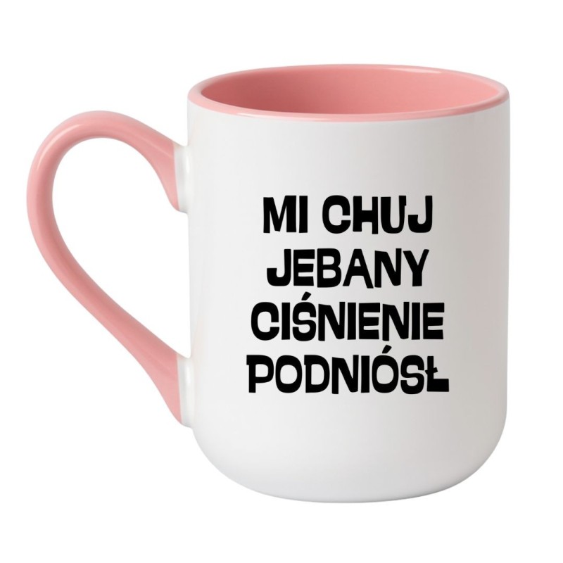 Kubek elegancki biało-różowy 330 ml z chamskim napisem – śmieszny prezent do pracy