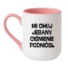 Kubek elegancki biało-różowy 330 ml z chamskim napisem – śmieszny prezent do pracy