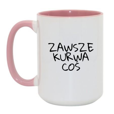 Kubek duży biało-różowy 450 ml z wulgarnym napisem – śmieszny prezent do kawy