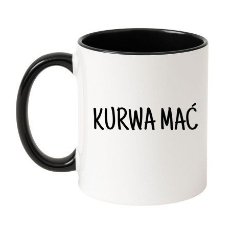 Kubek biało-czarny 330 ml z wulgarnym napisem – chamski kubek dla kawosza