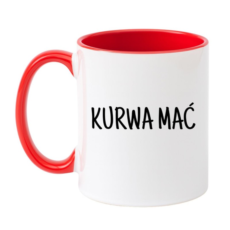 Kubek biało-czerwony 330 ml z chamskim napisem – kubek bez cenzury do biura