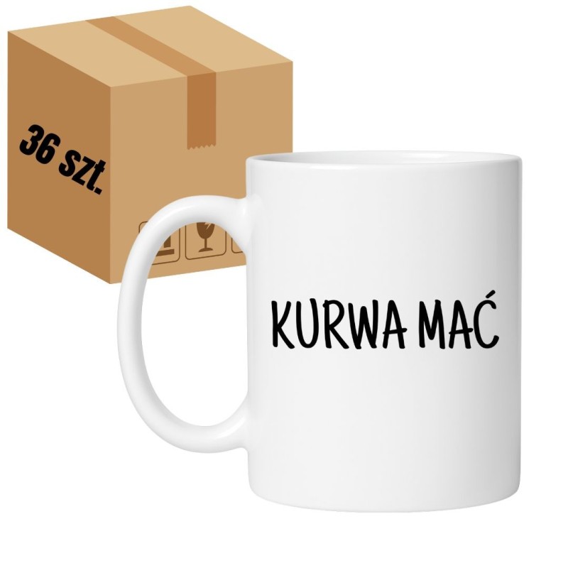 Kubek biały 330 ml z nadrukiem bez cenzury – zestaw 36 sztuk HURT, śmieszne kubki