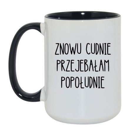 Kubek duży biało-czarny 450 ml z nadrukiem bez cenzury – śmieszny kubek biurowy