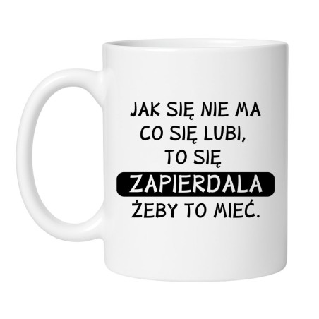 Śmieszny kubek biały 330 ml z chamskim napisem, idealny do biura