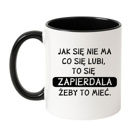 Kubek biało-czarny 330 ml ze śmiesznym chamskim nadrukiem – gadżet do pracy