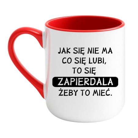 Kubek elegancki biało-czerwony 330 ml z motywem motywacyjnym – śmieszny kubek do pracy