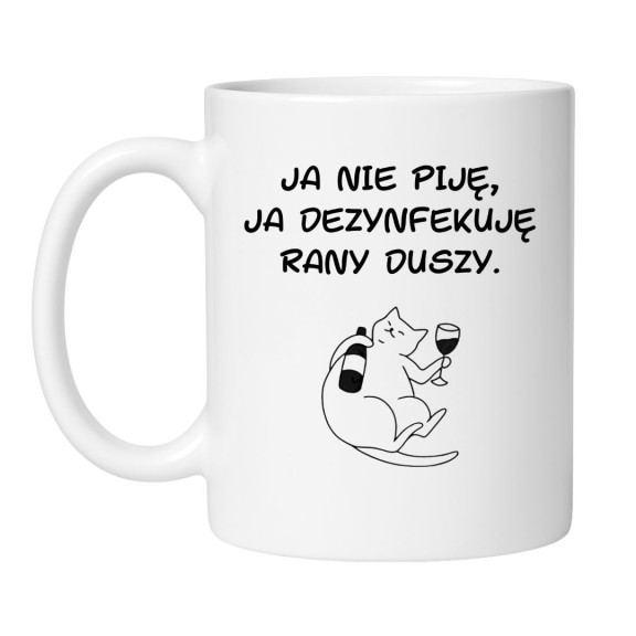 Śmieszny kubek biały 330 ml z humorystycznym napisem i obrazkiem kota – must-have dla kawoszy