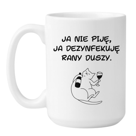 Kubek duży biały 450 ml z nadrukiem kota i zabawnym tekstem – idealny do porannej kawy