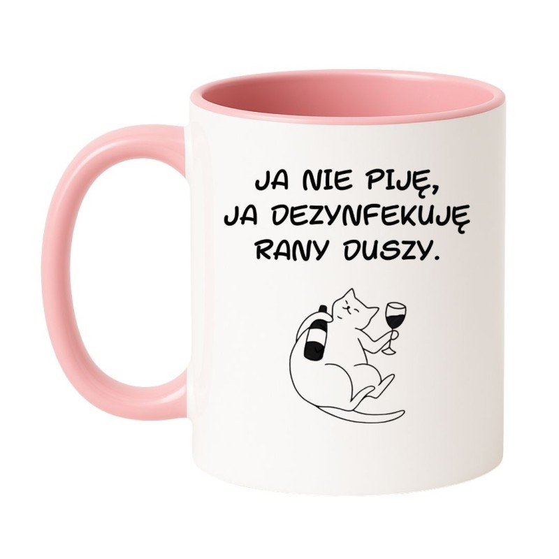 Kubek biało-różowy 330 ml z obrazkiem kota – śmieszny kubek do domu lub biura