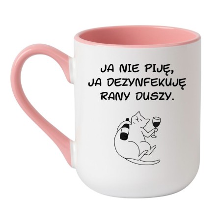 Kubek elegancki biało-różowy 330 ml z zabawnym obrazkiem kota – idealny pomysł na prezent