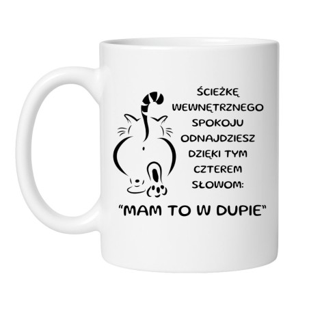 Śmieszny kubek biały 330 ml z humorystycznym napisem i kotem – idealny do biura
