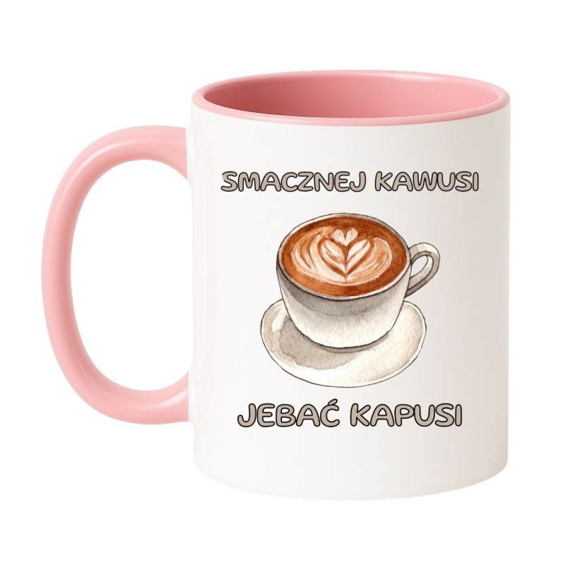 Kubek biało-różowy 330 ml ze śmiesznym nadrukiem kawowym – must-have dla fanów latte