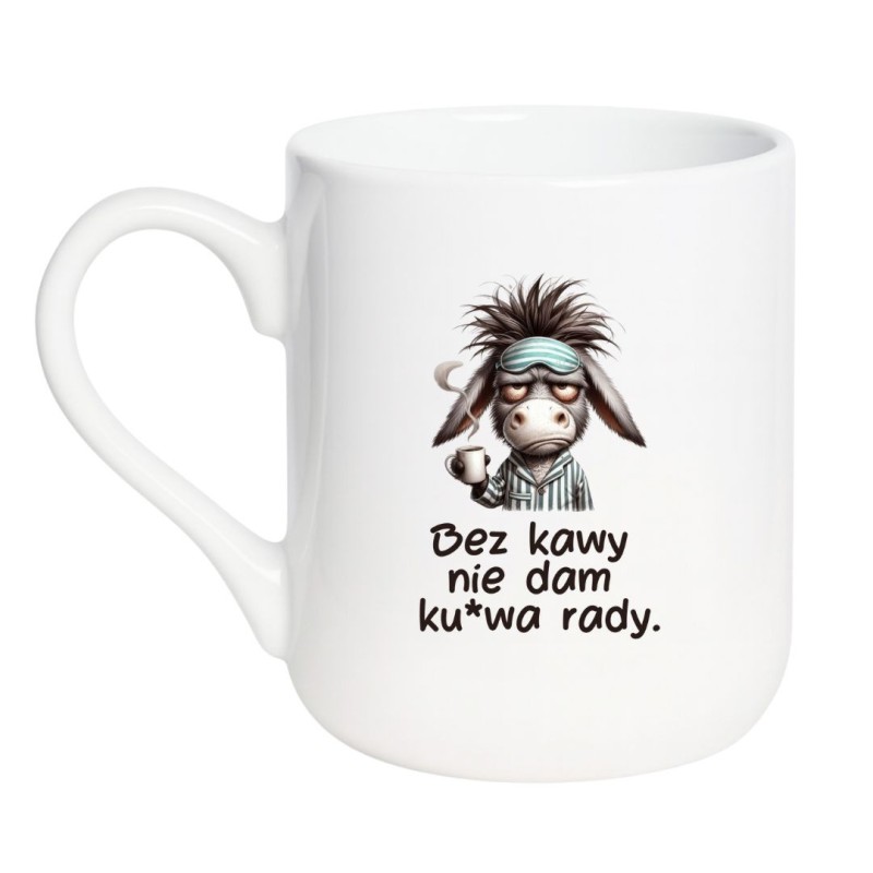 Kubek elegancki biały 330 ml z zabawną grafiką osła – must-have dla fanów kawy