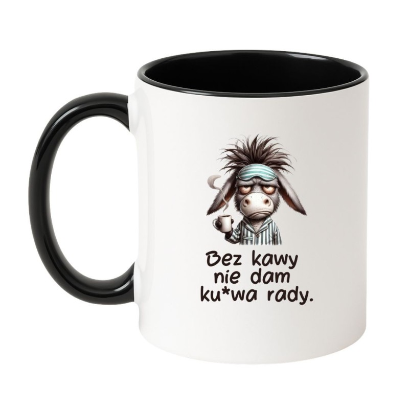 Kubek biało-czarny 330 ml z humorystycznym wzorem osła – chamski kubek bez cenzury