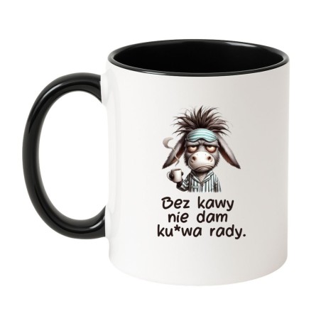 Kubek biało-czarny 330 ml z humorystycznym wzorem osła – chamski kubek bez cenzury