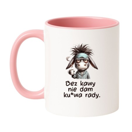 Kubek biało-różowy 330 ml z nadrukiem bez cenzury – śmieszny kubek dla kawosza