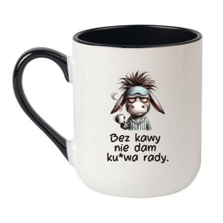 Kubek elegancki biało-czarny 330 ml z osłem i wulgarnym napisem – chamski kubek bez cenzury