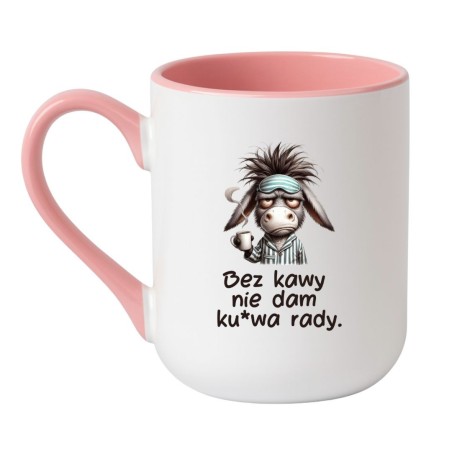 Kubek elegancki biało-różowy 330 ml z nadrukiem humorystycznym – śmieszny kubek na prezent