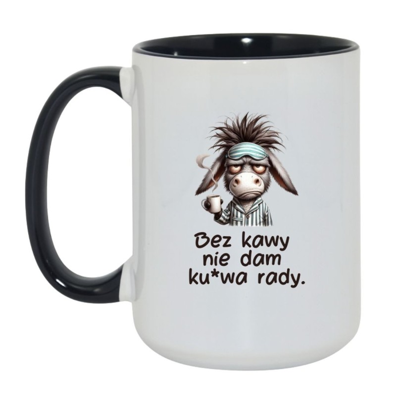 Kubek duży biało-czarny 450 ml z nadrukiem osła i napisem bez cenzury – kubek bez cenzury