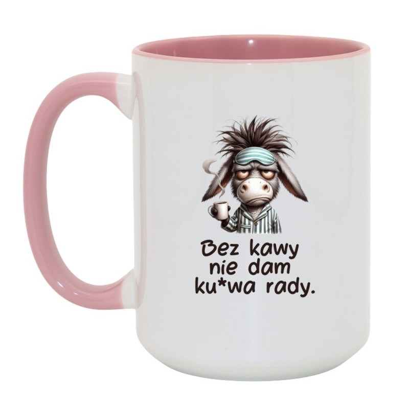 Kubek duży biało-różowy 450 ml z grafiką kawową – śmieszny kubek z nadrukiem