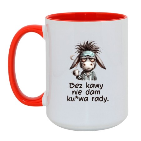Kubek duży biało-czerwony 450 ml ze śmiesznym nadrukiem osła – prezent dla kawosza