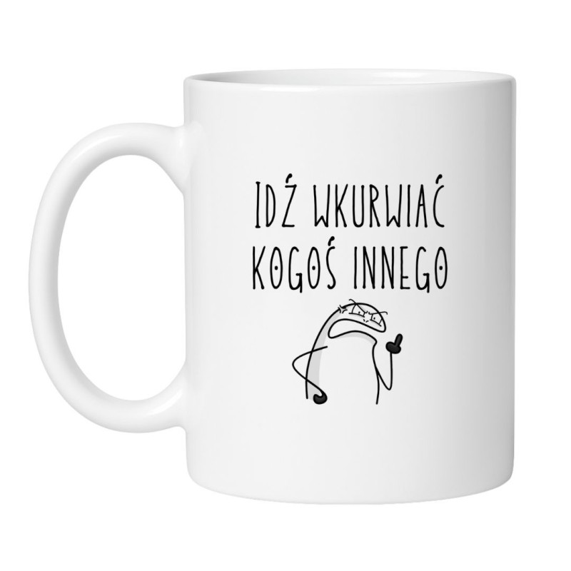 Śmieszny kubek biały 330 ml z chamskim napisem – doskonały gadżet dla kawosza