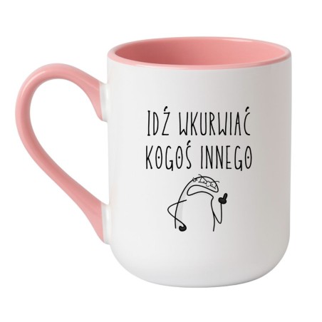 Kubek elegancki biało-różowy 330 ml z wulgarnym napisem – zabawny kubek do kawy