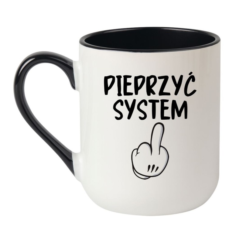 Kubek elegancki biało-czarny 330 ml z nadrukiem bez cenzury – śmieszny kubek do biura