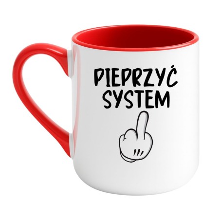 Kubek elegancki biało-czerwony 330 ml z mocnym napisem – śmieszny kubek na prezent